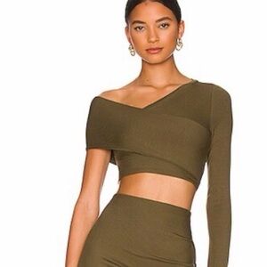 ALIX NYC Olive One-Shoulder Long-Sleeve Crop Top